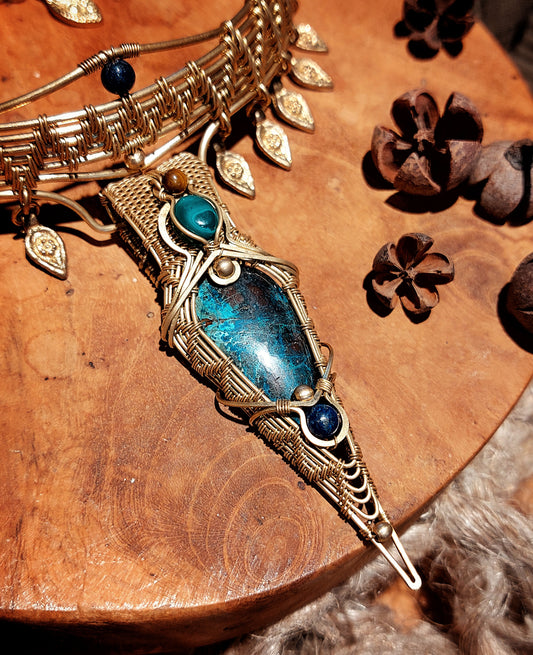 WIRE-WRAPPED NECKLACE AZURITE MALACHITE