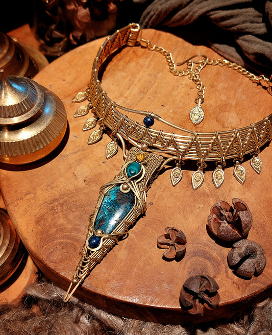 WIRE-WRAPPED NECKLACE AZURITE MALACHITE